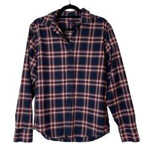 Untuckit Sz L Flannel Blue Red Plaid Button Front Shirt